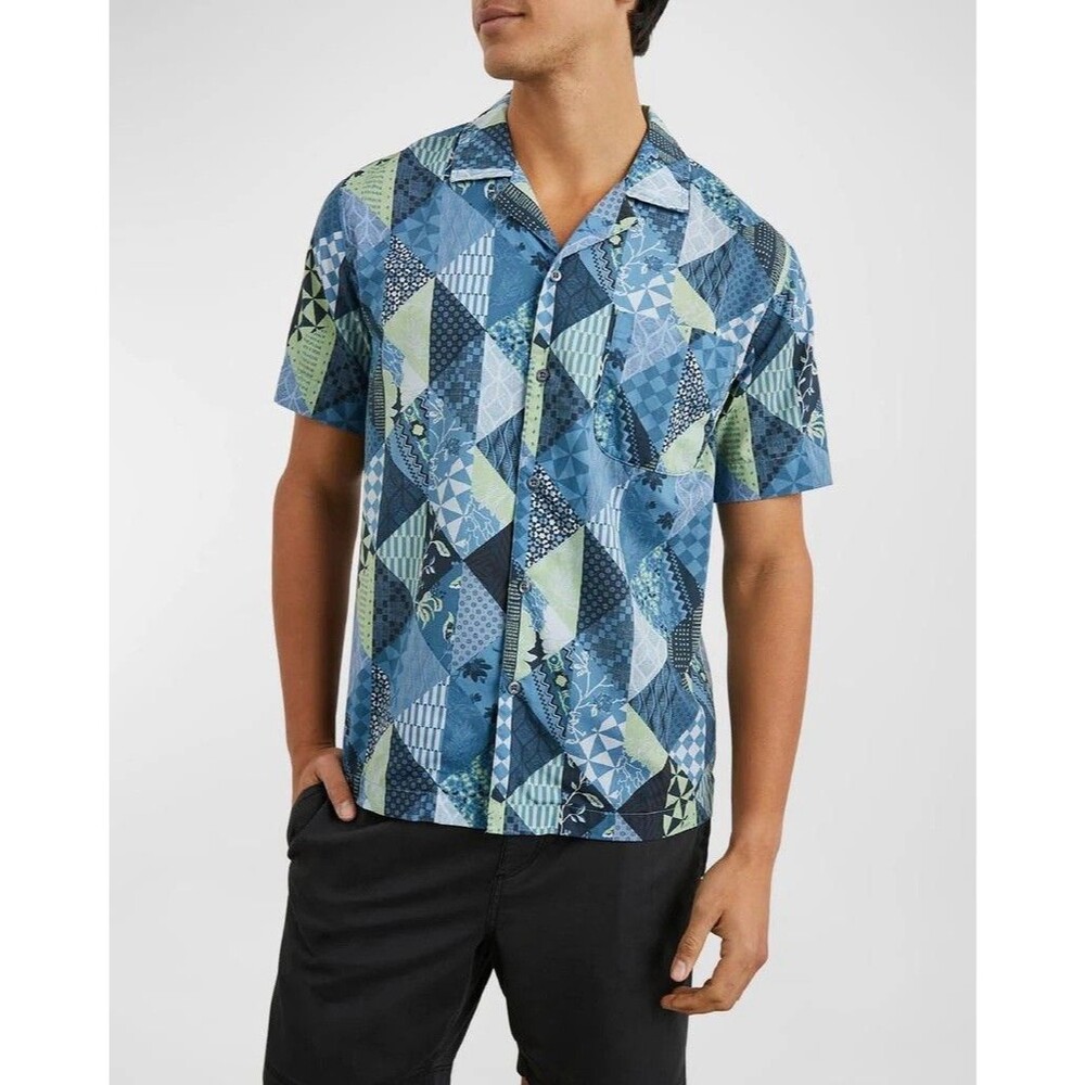 Rails XL Moreno Triangle Patchwork Shadow Blue Button Shirt Mens Extra Large NWT